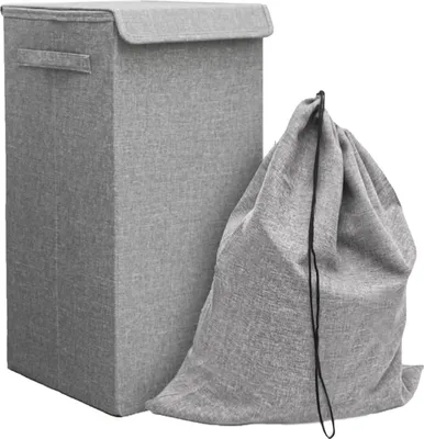 Produktbild von 50L Wäschekorb mit Deckel und Wäschesack - 30x30x60 Wäschesammler Grau - Faltbar