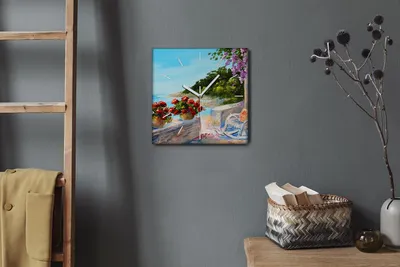Produktbild von Coloray Hodiny Unikátní 30x30 cm  Tiché hodiny Pro obývací pokoj a kuchyň Nástěnné hodiny Plátno Bílé ručičky hodin - Pobřežní mořské oblohy květiny