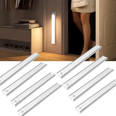 Produktbild von 8 Stück-20cm, LED Unterbauleuchte, Schrankleuchte mit Bewegungssensor, Magnetische Lichtleiste Schranklicht mit USB Ladefunktion, weißes Licht