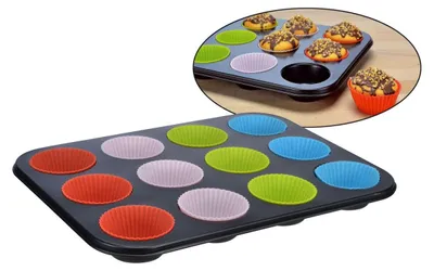 Produktbild von Backform für 12 Muffins mit Silikonförmchen ca. 35,2 x 26,7 x 3,5 cm