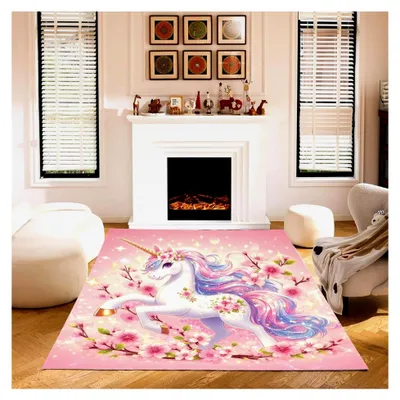 Produktbild von Einhorn Teppich 160x230cm für Wohnzimmer und Schlafzimmer, Kinderteppich für Jungen, Einhorn Teppich zur Dekoration (40x60cm,1)