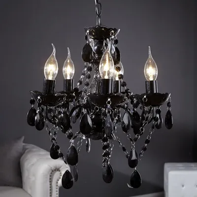 Produktbild von cagü: Märchenhafter Design Kronleuchter GIA Schwarz 5-armig 38cm x 42cm