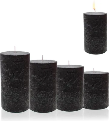Produktbild von Candelo 4er Set Rustik Kerzen Ambiente Weihnachten - Adventskranz Kerze Rustic - Farbe Schwarz - 8/10/12/14cm - Stumpenkerze Advent Weihnachtskerze