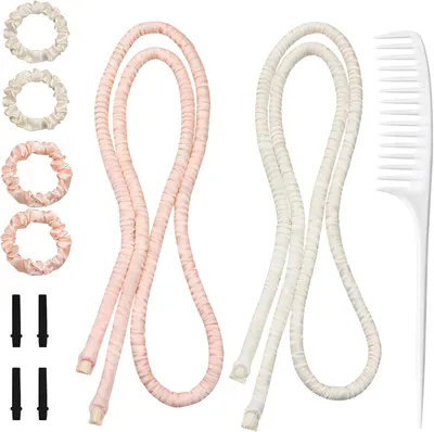 Produktbild von 3-teiliges Set für Locken ohne Hitze – extra langes Haarband für Locken über Nacht. Mit weißen Lockenbändern und Kamm für schonendes Haarstyling.