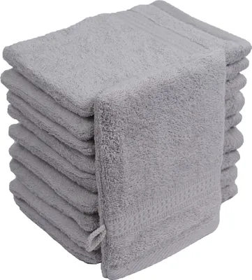 Produktbild von Waschhandschuhe Waschlappen 10er Set Silber / Hellgrau 100 % Baumwolle Frottee 500g/m² 16x21