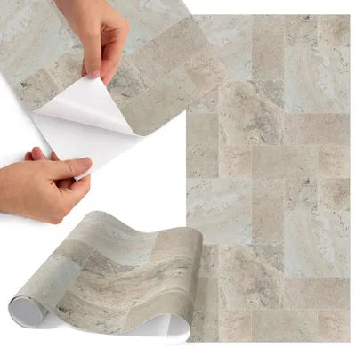 Produktbild von Möbelfolie 75x150 cm - Klebefolie Möbel - Selbstklebende Folie - Folie für Möbel - Möbelfolie Küche - Klebefolie Küche - Möbelfolie Schrank - Wasserdicht - Abwaschbar - Selbstklebend - Luftblasenfrei - Rückstandslos entfernbar - Mosaik aus Steinen