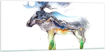 Produktbild von Bilder auf glas - Moose Berge Winter illustration - 120x50cm - Glasbilder - Wandbilder - Kunstdruck - zum Aufhängen bereit - Wanddekoration aus Glas - Glas Bilder - Wandbild auf Glas - GAB120x50-3041