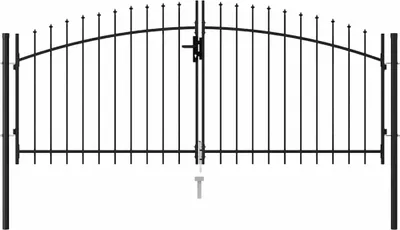 A black metal garden gate with pointed finials.