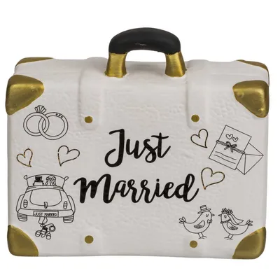Produktbild von Spardose Reisekoffer Just Married 15x13cm