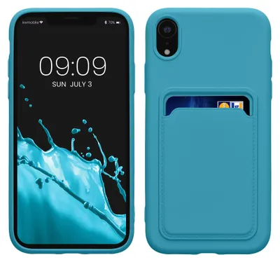 Produktbild von kwmobile Handyhülle für Apple iPhone XR Hülle mit Kartenfach - TPU Case - Kabelloses Laden - Schutzhülle Cover in Hellblau matt