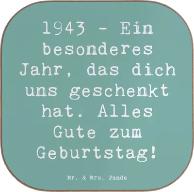 Produktbild von Mr. & Mrs. Panda Untersetzer für Gläser Spruch 1943 Geburtstag - Meeresbrise - Geschenk, Geburtsjahr, Geburtstagsgeschenk, Coaster, Tischuntersetzer, Jahr Feiern, Alter