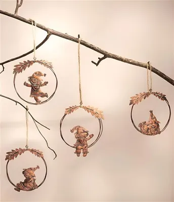 Produktbild von 4x Dekohänger "Vogelscheuche" aus Metall, kupfer, Ø 11 cm, Herbstdeko, Hängedeko