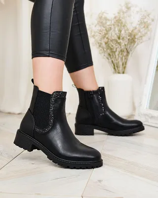 Produktbild von Royalfashion Schwarzer Damenstiefel mit Brocatella Glitzer, Größe 37