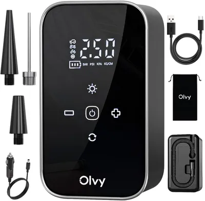 Zdjęcie produktu dla Olvy Elektryczna pompka powietrza z power bankiem 6000 mAh - 12V mini kompresor do samochodu, roweru, piłek, materacy dmuchanych, wyświetlacz, LED, automatyczne wyłączanie