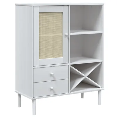 Produktbild von Highboard SENJA Rattan-Optik Weiß 90x40x112 cm Kiefernholz