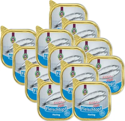 Produktbild von 12 x 200 g - Schecker Fleischtopf Schälchen PUR - 100%  Hering - Nassfutter - getreidefrei 