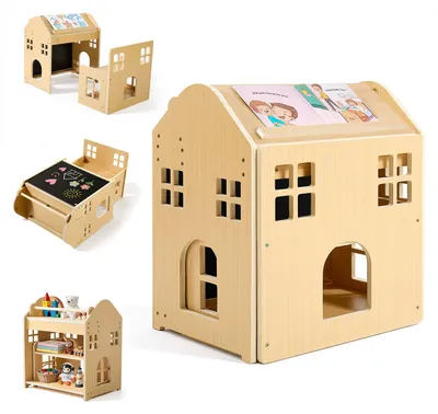 Produktbild von VEVOR Montessori-Tisch- & Stuhlset, Holz, 3-in-1-Kindersitzgruppe, Kindermöbel mit Abnehmbarer Kreidetafel, 0°- & 35°-Winkel, für Kleinkinder von 1-5 Jahren zum Essen, Zeichnen, Lesen & Spielen