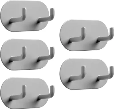 Produktbild von Handtuchhalter ohne Bohren, 5Pcs Klebehaken Extra Stark Rostfrei Edelstahl Wandhaken Selbstklebend, Hakenleiste Selbstklebende Haken Klebehaken Wand Badezimmer Handtuchhaken Selbstklebend(Grau)