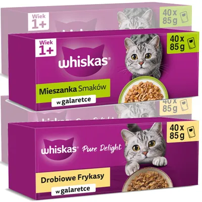Zdjęcie produktu dla Whiskas Adult Mix Smaków 80x85g + Whiskas Drobiowe Frykasy 80x85g Mokra Karma Dla Kota w Galaretce