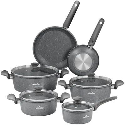 Produktbild von HOMELUX 10-Tlg Induktions Töpfe Set Antihaft Marmorbeschichtung Kochtopfset Pfannenset Topf & Pfannen Kochgeschirr-Set Mit Deckel, Grau, ohne PFOA