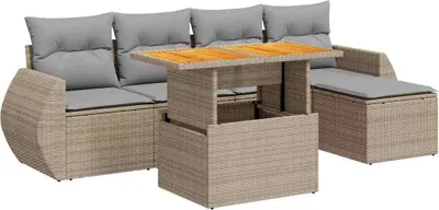 Produktbild von vidaXL 6-tlg. Garten-Sofagarnitur mit Kissen Beige Poly Rattan