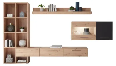 Produktbild von Wohnwand Space Anbauwand 3-teilig Eiche Artisan cosmos grey Perfekt Touch