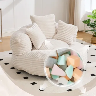 Produktbild von Sitzsack aus Cordstoff: langlebig & bequem, hohe Rückenlehne + 3 Kissen, für Erwachsene/Kinder – idealer Gaming-Sessel für Schlafzimmer