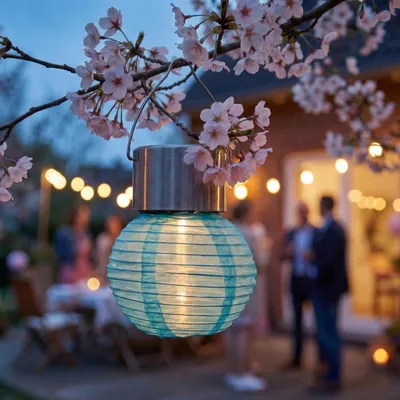 Produktbild von LED Solar Mini Lampion - kaltweiße LED - H: 9,5cm - D: 7cm - Lichtsensor - blau