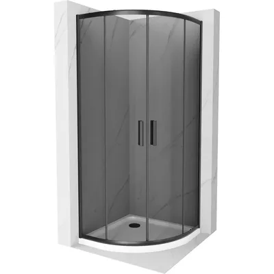 Obrázek produktu pro Mexen Rio půlkruhový sprchový kout 90 x 90 cm, Grafitově černá, Černá + sprchová vanička Flat, Bílá - 863-090-090-70-40-4110B