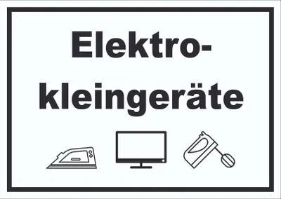 Produktbild von Elektrokleingeräte Mülltrennung Schild Text Symbol Haushaltsgerät waagerecht A0 (841x1189mm)