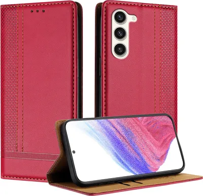 Produktbild von Handyhülle für Samsung Galaxy S23 Leder Flip Klappbare Schutzhülle mit Standfunktion Rot