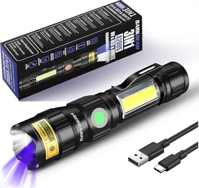 Image de DARKBEAM UV 365nm Lampes de poche USB Rechargeable Lumière noire, Lampe de poche LED 3 en 1 Ultraviolet Woodsche Lampe lumière, détecteur pour