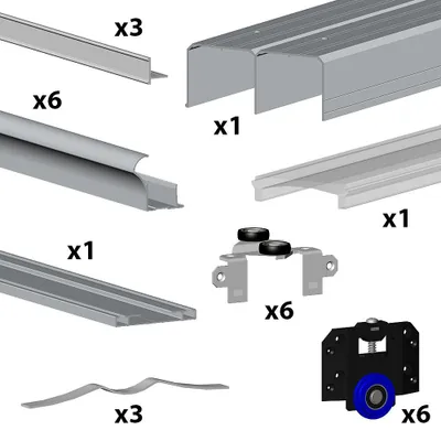 Produktbild von Schiebetürbeschlag SLID'UP 280, Laufschiene 300 cm, silber, für 3 Türen 18 mm Türstärke, bis 50 kg