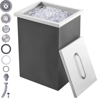 Obrázek produktu pro SucceBuy Zápustná lednice, 14" D x 12" Š x 18" V Chladicí box z nerezové oceli, 40 qt venkovní kuchyňský zásobník na led s víkem, vypouštěcí trubkou, zátkou na víno a pivo