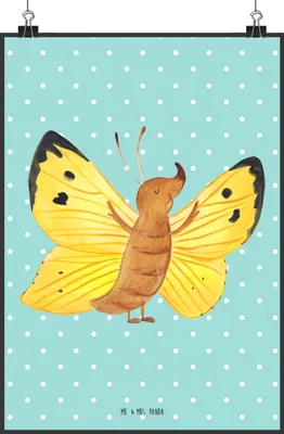 Produktbild von Mr. & Mrs. Panda Bild Schmetterling Zitronenfalter DIN A2 - Türkis Pastell - Geschenk, Selbstliebe, Fakt, Liebe, drucke, Plakat, Motivation, wanddeko, Kunstdruck, Anders