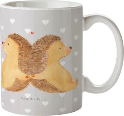 Produktbild von Mr. & Mrs. Panda Kindertasse Igel händchenhaltend - Grau Pastell - Geschenk, Verlobung, Lieblingsmensch, Camping Tasse, Trinklernbecher, Hochzeit, Love, Plastikbecher