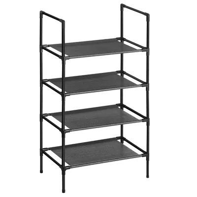 Produktbild von SONGMICS Schuhregal mit 4 Ablagen, Schuhständer, 45 x 28 x 80 cm, Schuhaufbewahrung, Metallgestell, Ablagen aus Vliesstoff, schwarz LSR004B02