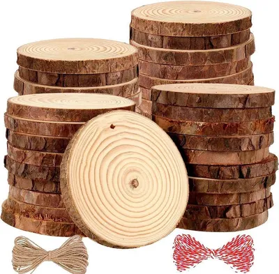 40 Holzplättchen 9-10 cm mit Löchern & Schnur