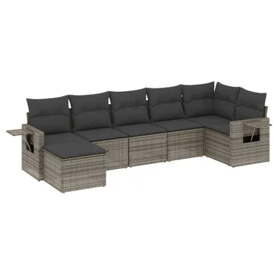 Produktbild von 7-tlg. Garten-Sofagarnitur mit Kissen Grau Poly Rattan