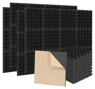 Produktbild von Peviasot 48 Stück Akustikschaumstoff Akustikschaum Matten 30 x 30 x 5cm Schalldämmmatten zur effektiven Schaumstoff Fliesen Pyramide Schwarz