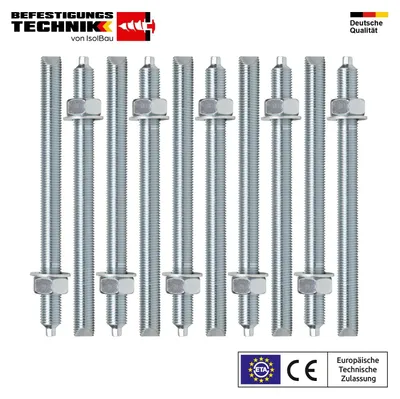 Isolbau Ankerstange M30 x 380 mm verzinkt 10 Stück Gewindestange Verbundanker ETA