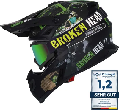 Produktbild von Broken Head Supermoto- & Motocross-Helm Resolution Grün + MX-2 Schwarz verspiegelt : L (59-60 cm) Größe: L (59-60 cm)