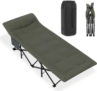 Produktbild von JOIEYOU Feldbett Klappbar 185x75 cm Klappbett Campingbett mit Matratze, Kissen und Seitentasche Gästebett Karpfenliege Campingliege bis 250kg Belastbar für Outdoor Camping Garten