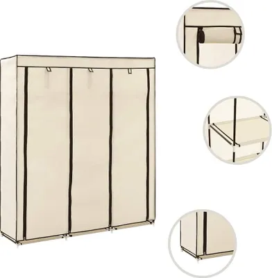 Produktbild von vidaXL Kleiderschrank mit Fächern und Stangen Creme 150x45x175cm Stoff