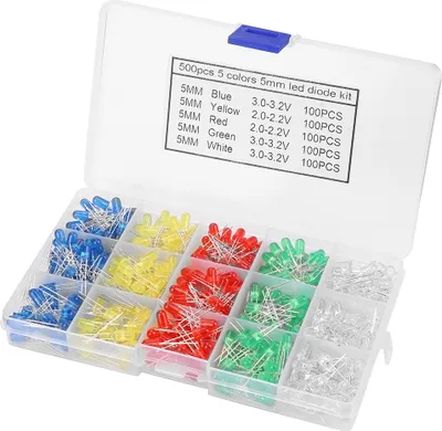 Produktbild von 500pcs 5mm LED Licht Rot Gelb Blau Grün Weiß Sortiment Dioden Kit