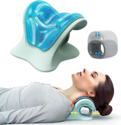 Produktbild von Tech Fun Nackenstrecker, orthopädisch, Nackendehner, Kühl-Gel & Flex-Ring, gegen Nackenschmerzen & Verspannungen, tägliche Nackenentspannung