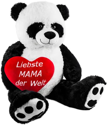 Produktbild von BRUBAKER XXL Panda 100 cm groß mit einem "Liebste Mama der Welt" Herz - Stofftier Plüschtier Kuscheltier Teddybär