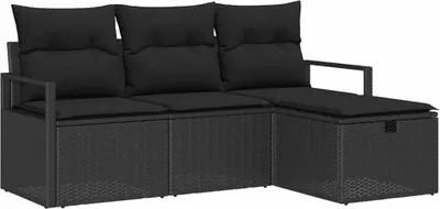 Obrázek produktu pro Sada zahradních pohovek s polštářem 4 pcs Černá Poly ratan