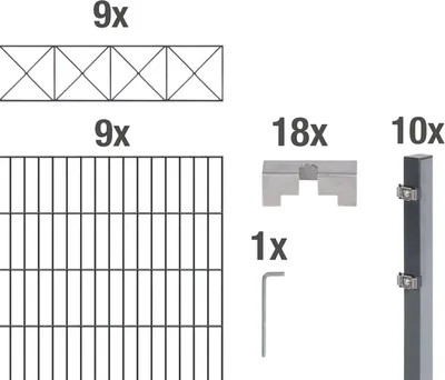 Produktbild von Alberts Doppelstabmattenzaun Nexus, Höhe 100 cm, Länge 18 m, 2 m Matte, anthrazit, zum Einbetonieren