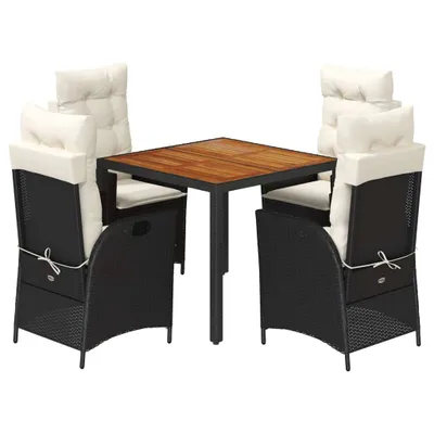 Image de vidaXL Ensemble de jardin 5 pièces avec coussins Noir Poly Rattan